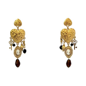 Vintage-Inspired Gold Heart Drop Earrings